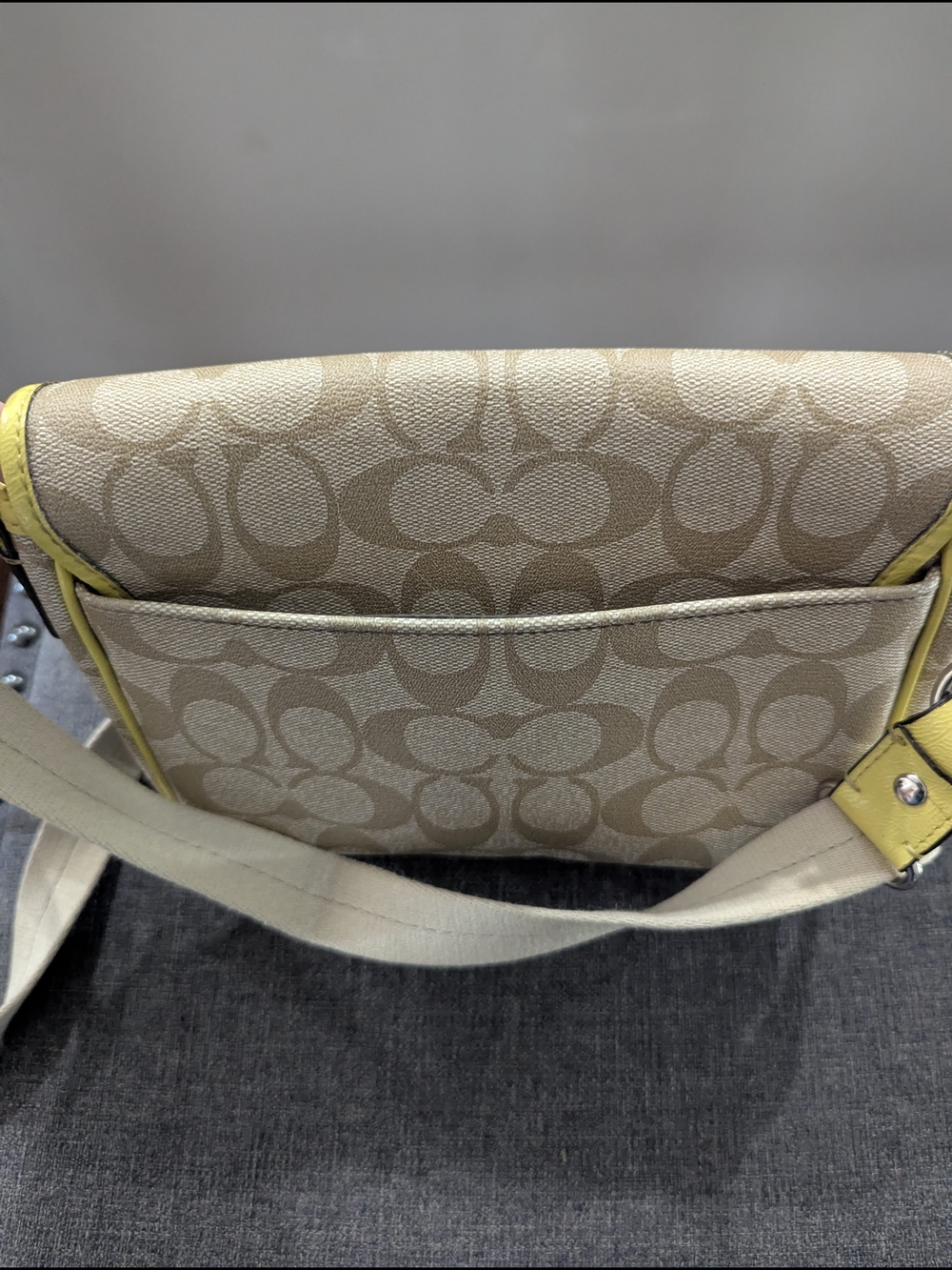 Coach Beige Signature Crossbody with Yellow Trim - Picture 2 of 4